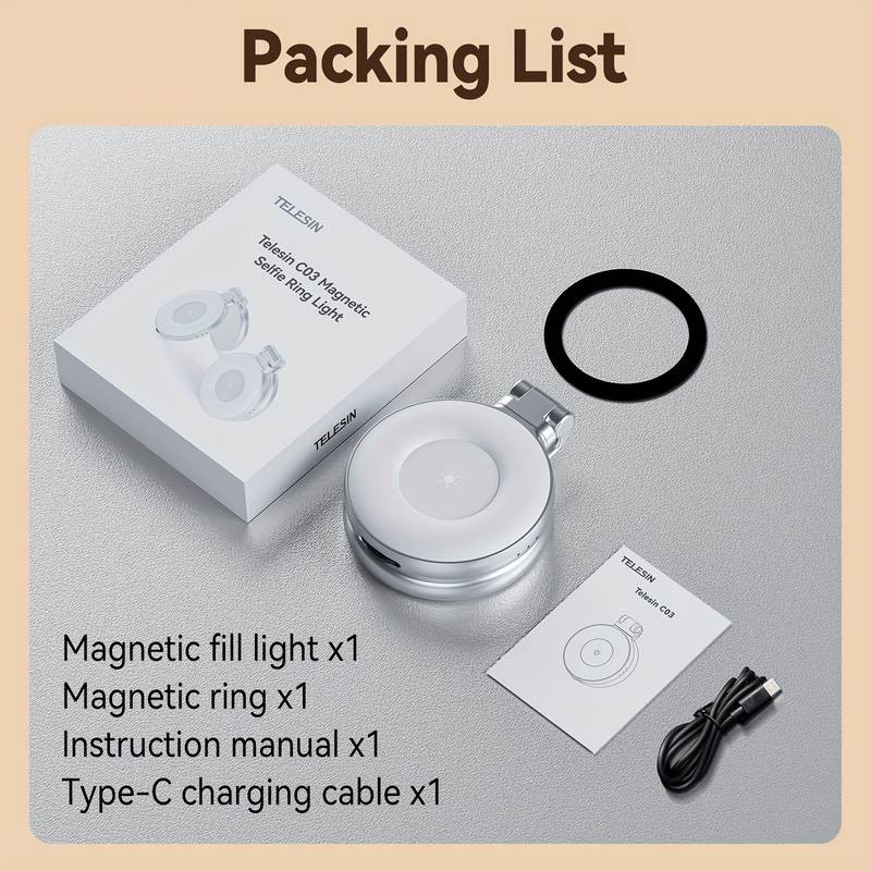 TELESIN Magnetic Selfie Light with Mirror 360 LED Ring Light, Phone Stand, and Fill Light for Photography, Selfies, and Video Calls