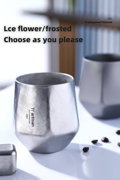Tiartisan Pure Titanium Hexagonal Diamond Cup 240ml/8oz Double-Wall BPA-Free Mug for Whiskey, Coffee, Tea, and Beer