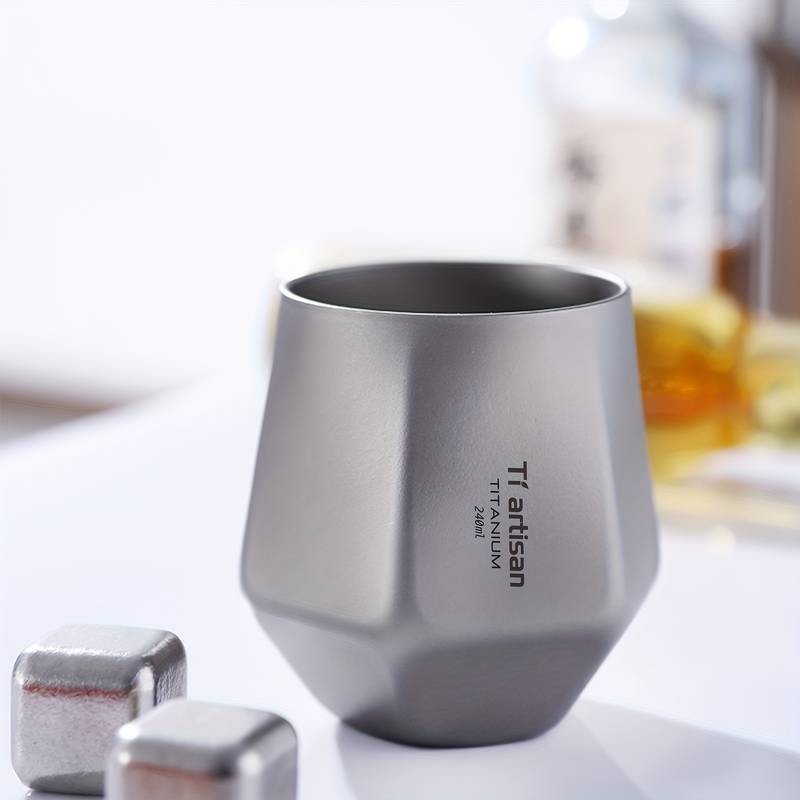Tiartisan Pure Titanium Hexagonal Diamond Cup 240ml/8oz Double-Wall BPA-Free Mug for Whiskey, Coffee, Tea, and Beer