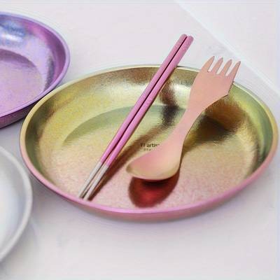 Tiartisan 800ml Pure Titanium Dinner Plate Multi-Functional Lightweight Round Plate for Camping, Travel, and Home Use