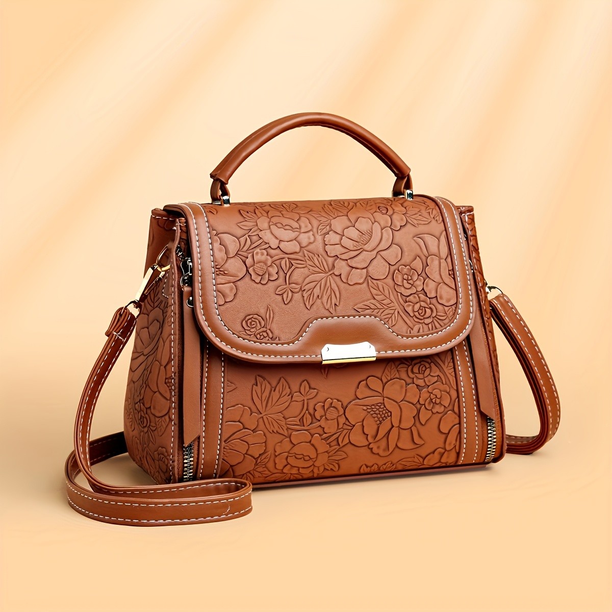 LABOONOO Elegant Floral Embossed Women's Handbag