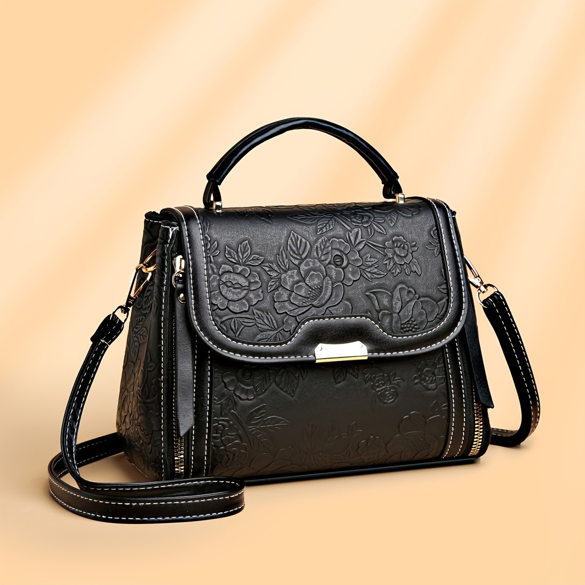 LABOONOO Elegant Floral Embossed Women's Handbag