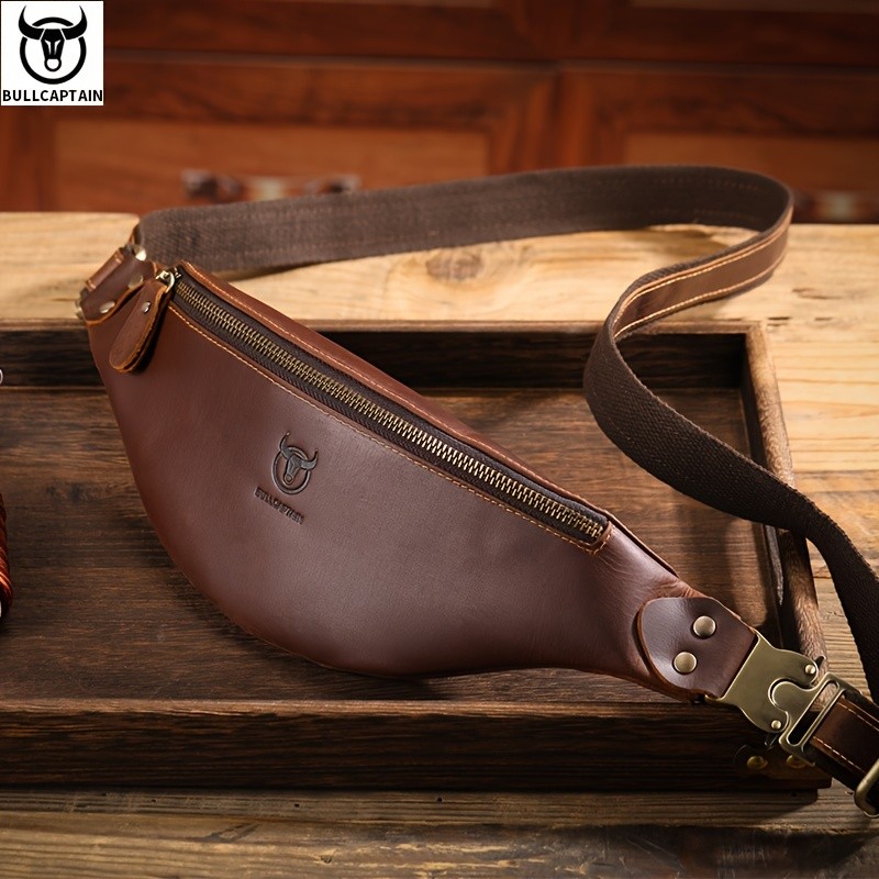 BULLCAPTAIN Men's Top Layer Cowhide Fanny Pack