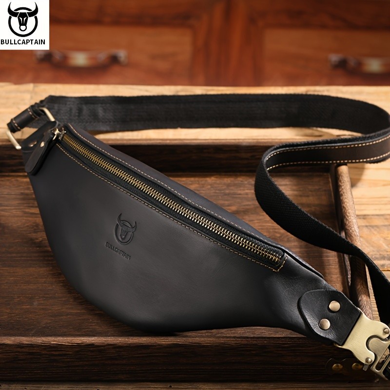 BULLCAPTAIN Men's Top Layer Cowhide Fanny Pack