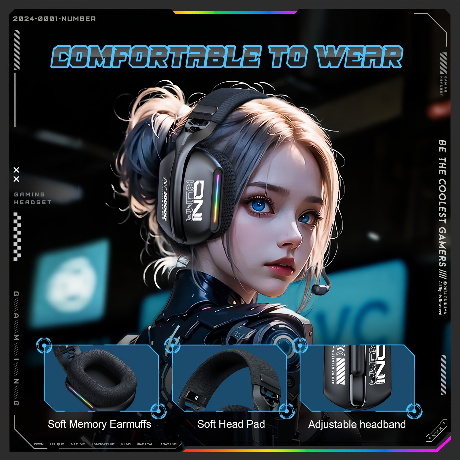 ONIKUMA GT808 Three Mode Wireless E-Sports Headset Versatile Connectivity with Crystal Clear Sound