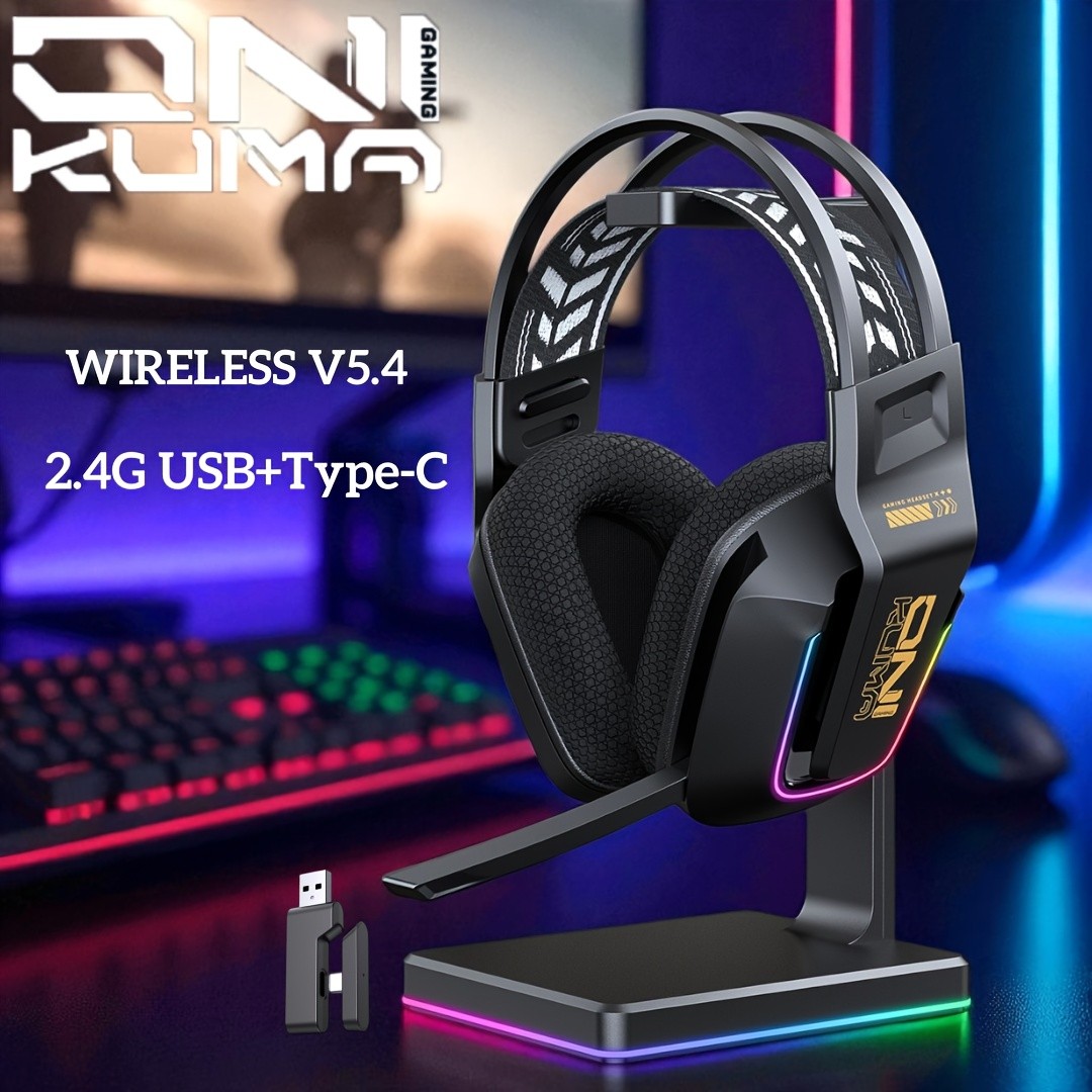 ONIKUMA Wireless Gaming Headset 7.1 Surround Sound, RGB Lighting, and Dual Wireless Connectivity