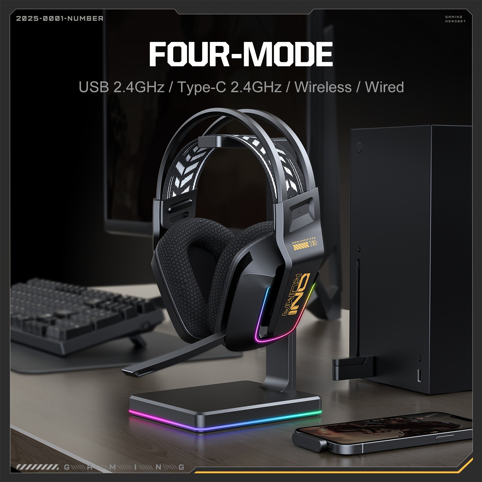 ONIKUMA Wireless Gaming Headset 7.1 Surround Sound, RGB Lighting, and Dual Wireless Connectivity