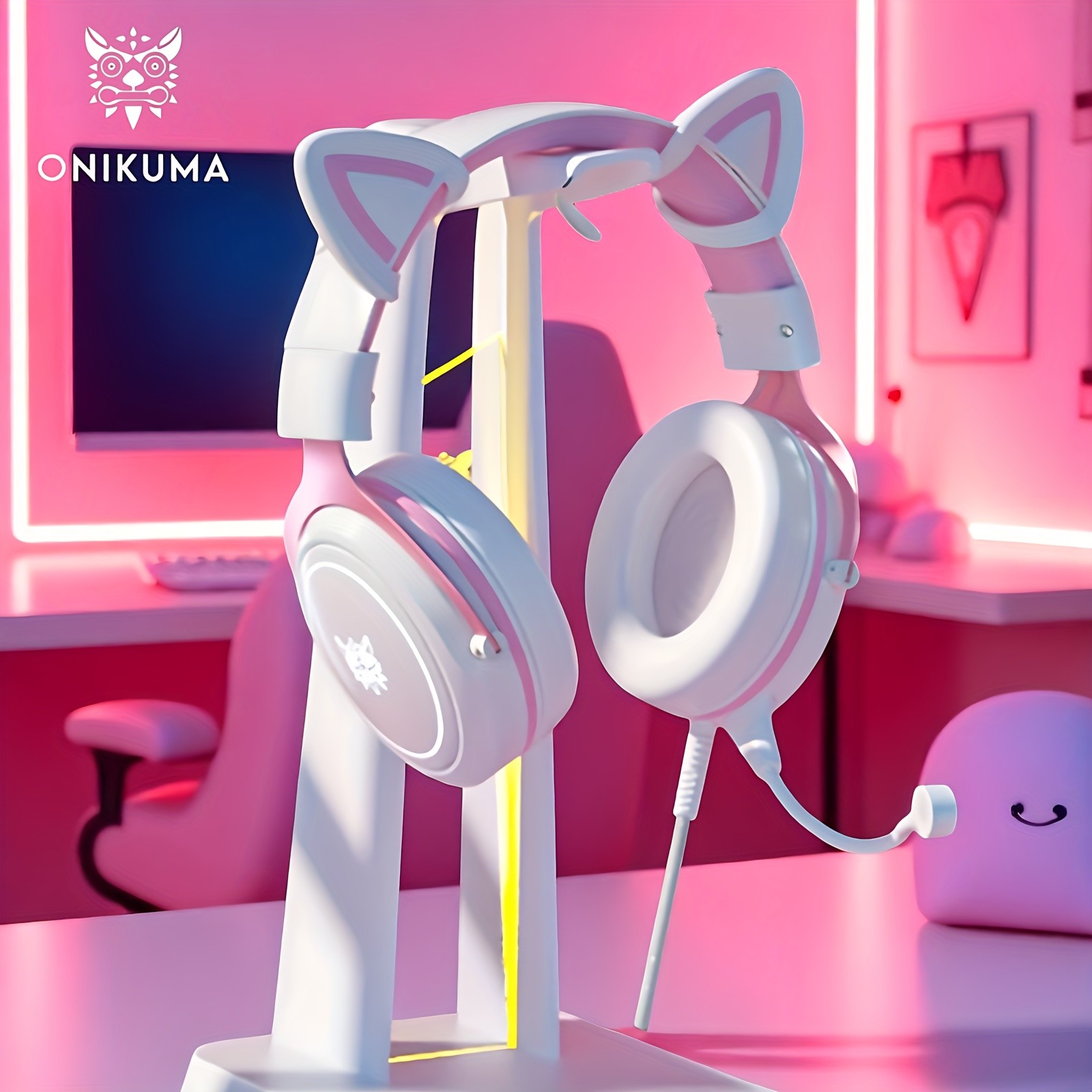 ONIKUMA 3.5mm Wired Gaming Headset Panoramic Sound, Detachable Cat Ear Decor, and RGB Lighting