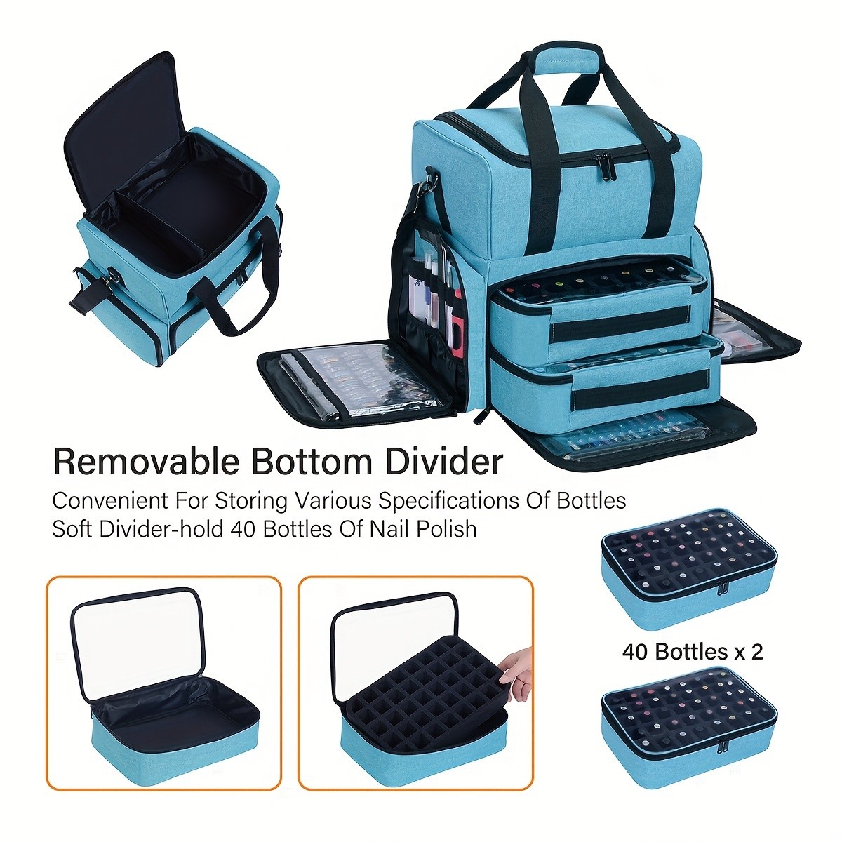 UOZL 80-Bottle Nail Polish Organizer Case with 2 Detachable Bags