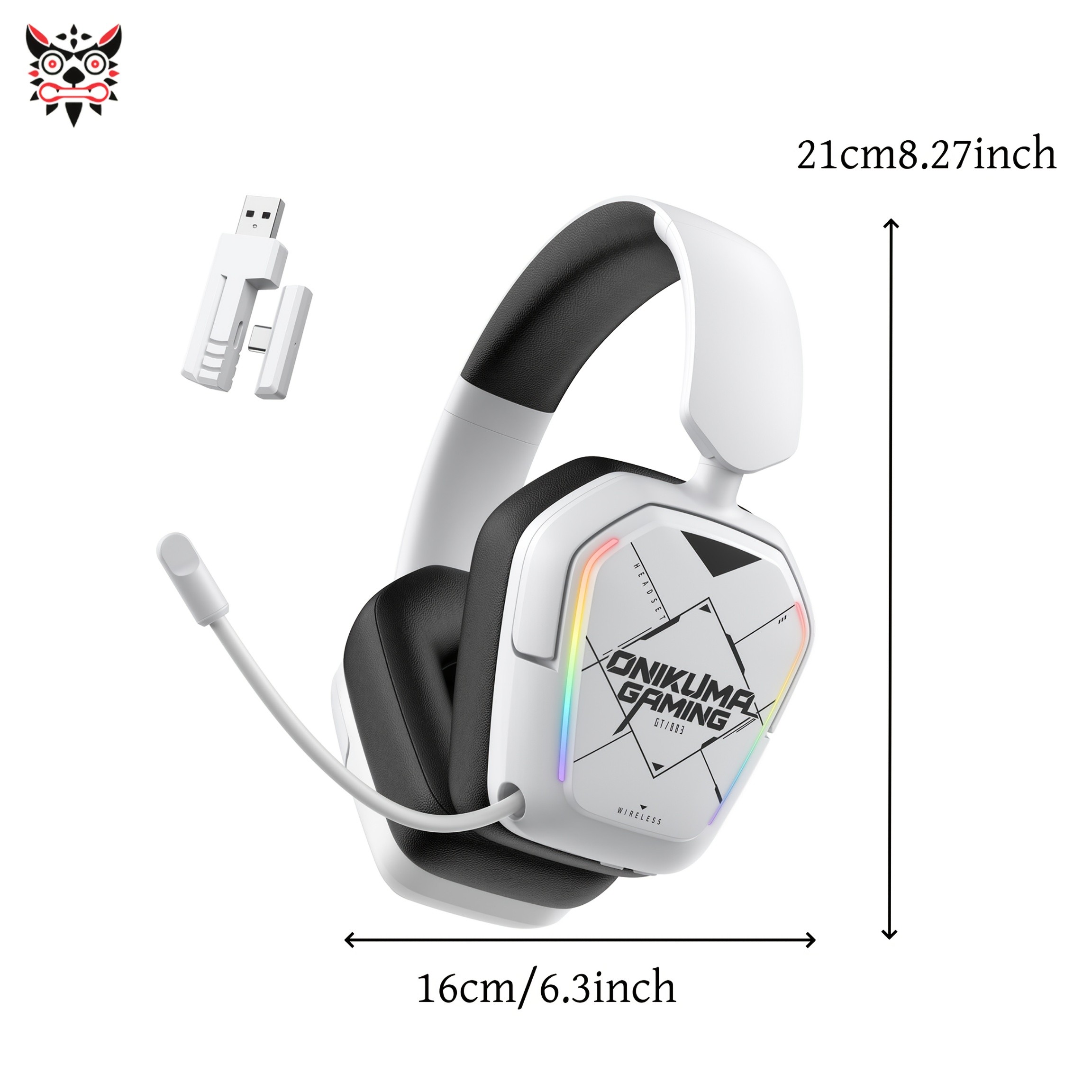 ONIKUMA Ultra-Lightweight Wireless Headset  7.1 Surround Sound, RGB Lighting, Retractable Noise-Canceling Mic