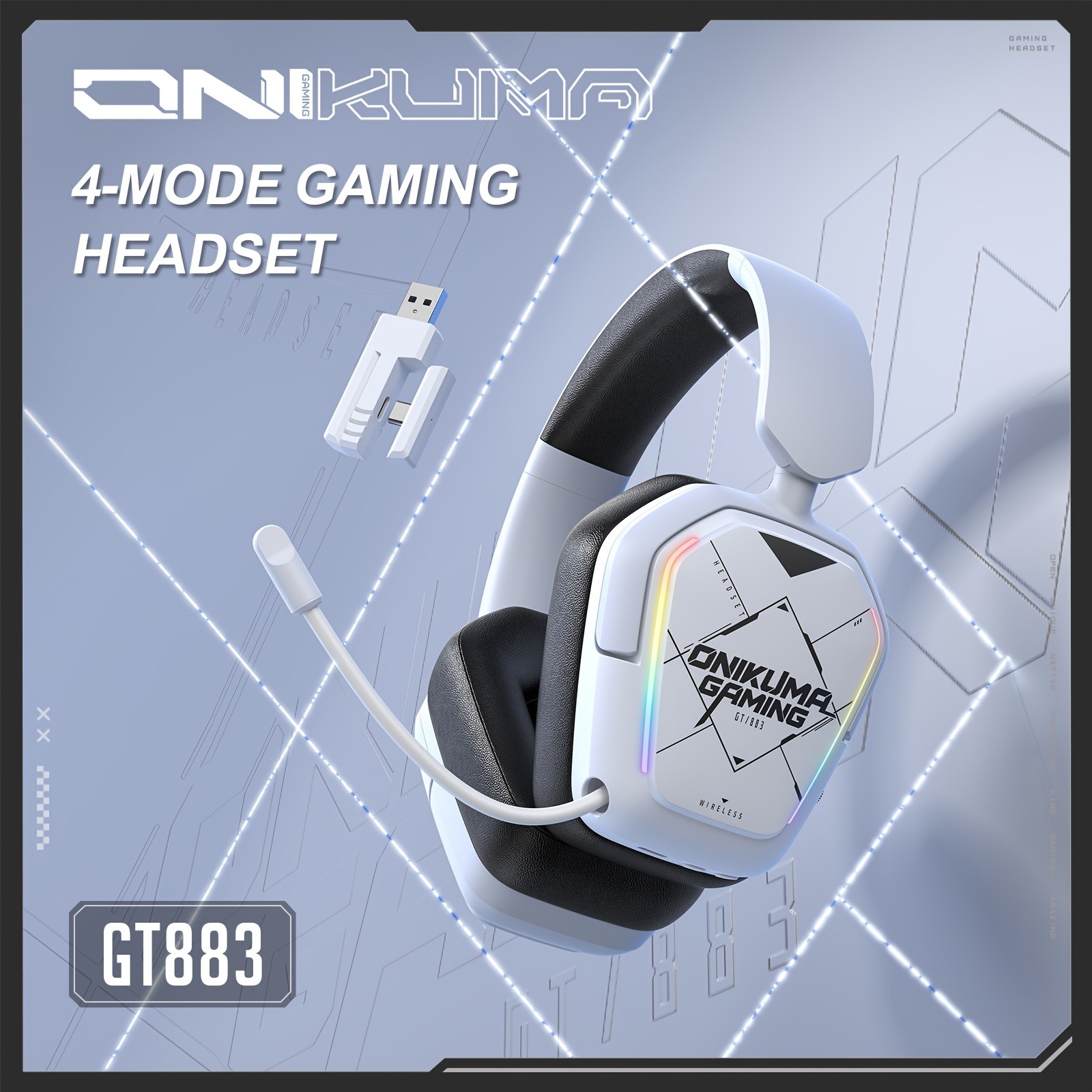 ONIKUMA Ultra-Lightweight Wireless Headset 7.1 Surround Sound, RGB Lighting, Retractable Noise-Canceling Mic