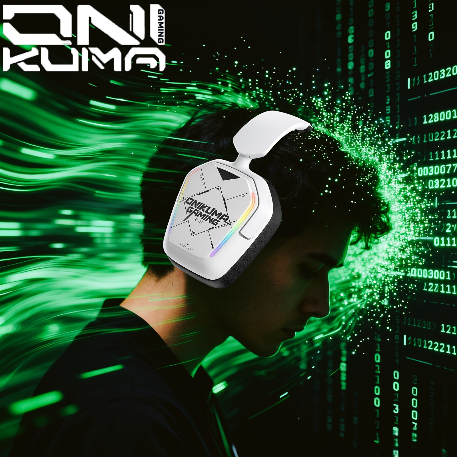 ONIKUMA Ultra-Lightweight Wireless Headset 7.1 Surround Sound, RGB Lighting, Retractable Noise-Canceling Mic
