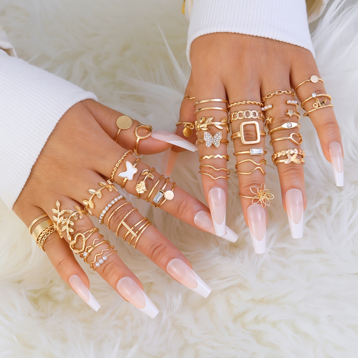 17 MILE 47pcs Rhinestone Butterfly Love Rose Ring Set for Women