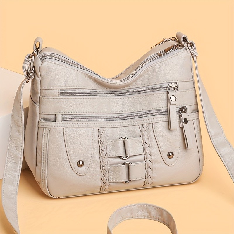 OGEHUAFEE PU Fashionable Womens Bag Lightweight Crossbody & Shoulder Bag with Multi-Pockets, Double-Layer Main Bag