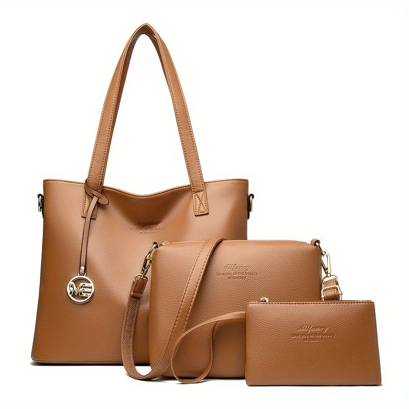 OGEHUAFEE High Quality Three-Piece Womens Handbag Set Large Capacity PU Handbag, Ideal for Shopping, Parties, and Travel