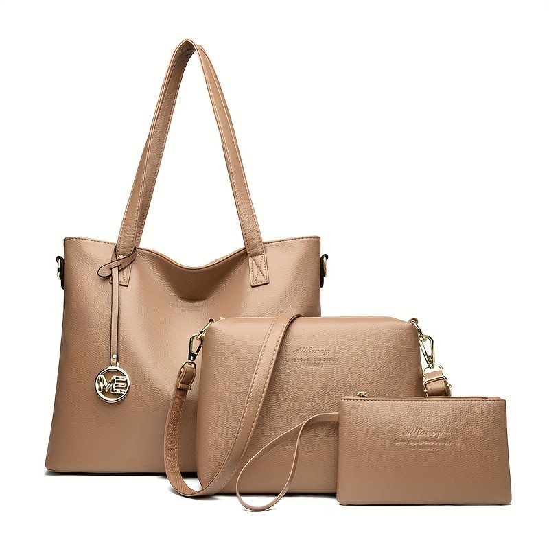OGEHUAFEE High Quality Three-Piece Womens Handbag Set Large Capacity PU Handbag, Ideal for Shopping, Parties, and Travel