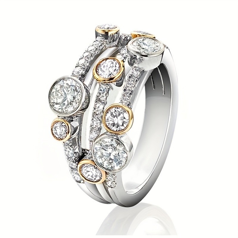 JOYHERS Vintage Luxurious Zirconia Inlaid Wide Band Ring for Ladies