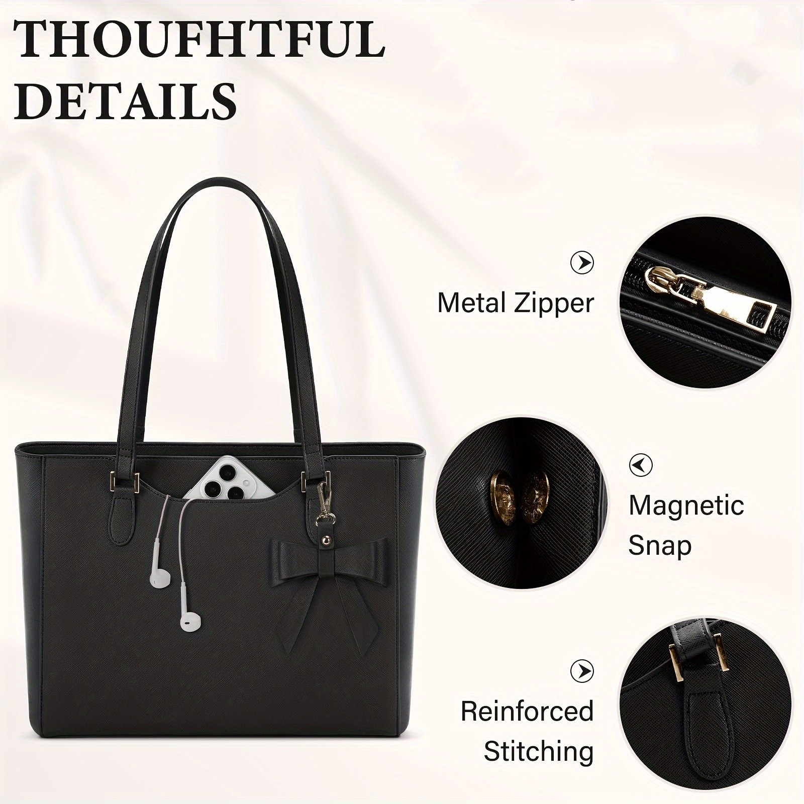 KTMOUW Womens Handbag Large Capacity PU Leather Tote Bag, Zippered Shoulder Bag for School, Work, Travel, and Shopping