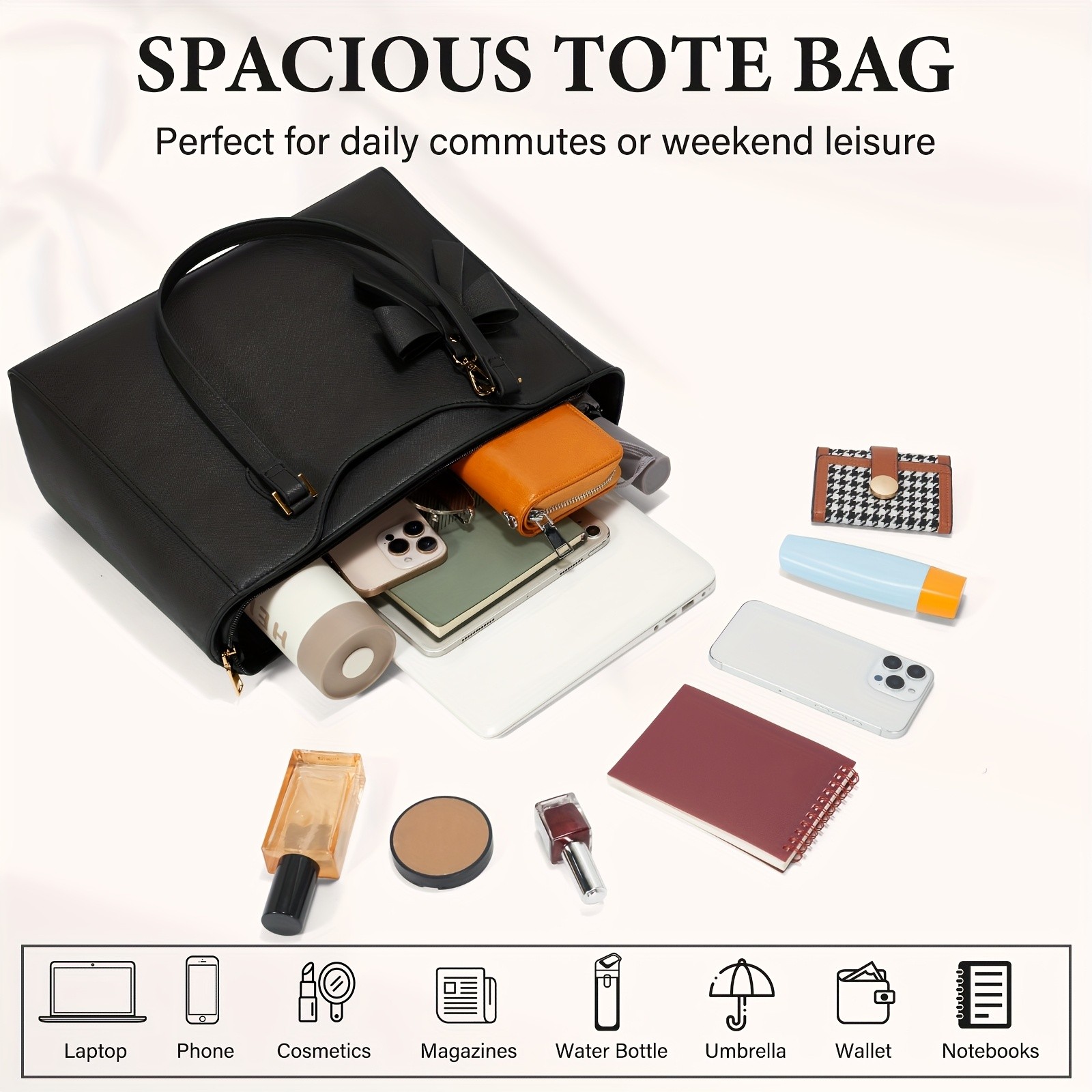 KTMOUW Womens Handbag Large Capacity PU Leather Tote Bag, Zippered Shoulder Bag for School, Work, Travel, and Shopping