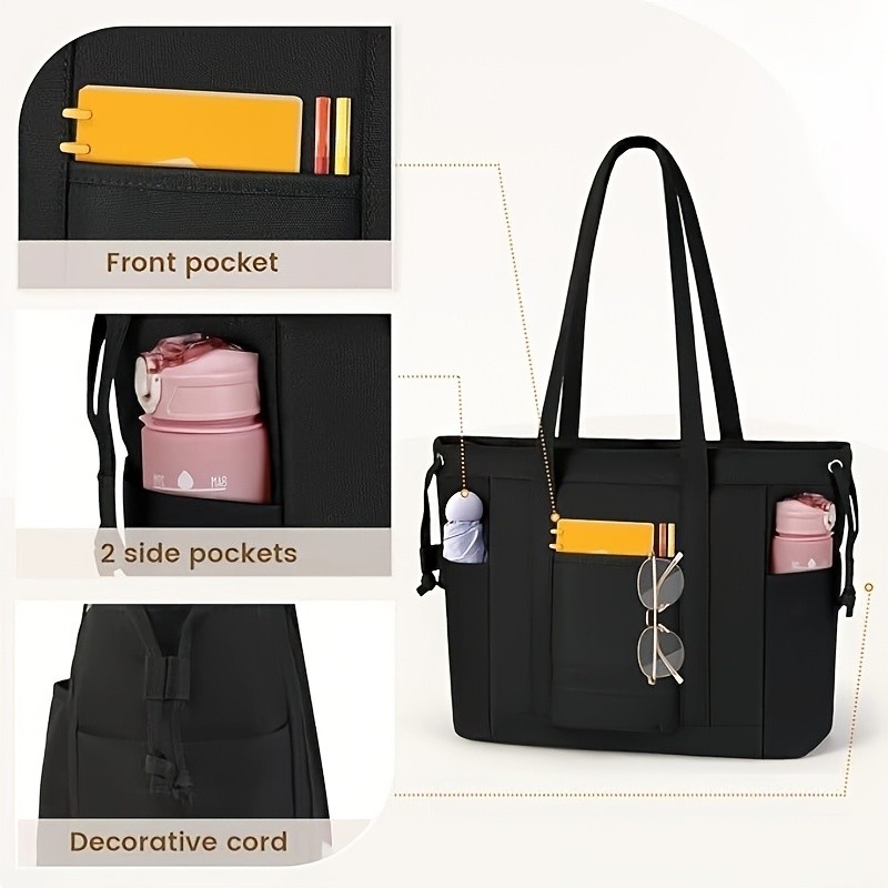 KTMOUW Women's Canvas Tote Bag Zippered Compartment, Collegiate Style, Perfect for Commuting, Campus Use, Thanksgiving & Christmas Gifts