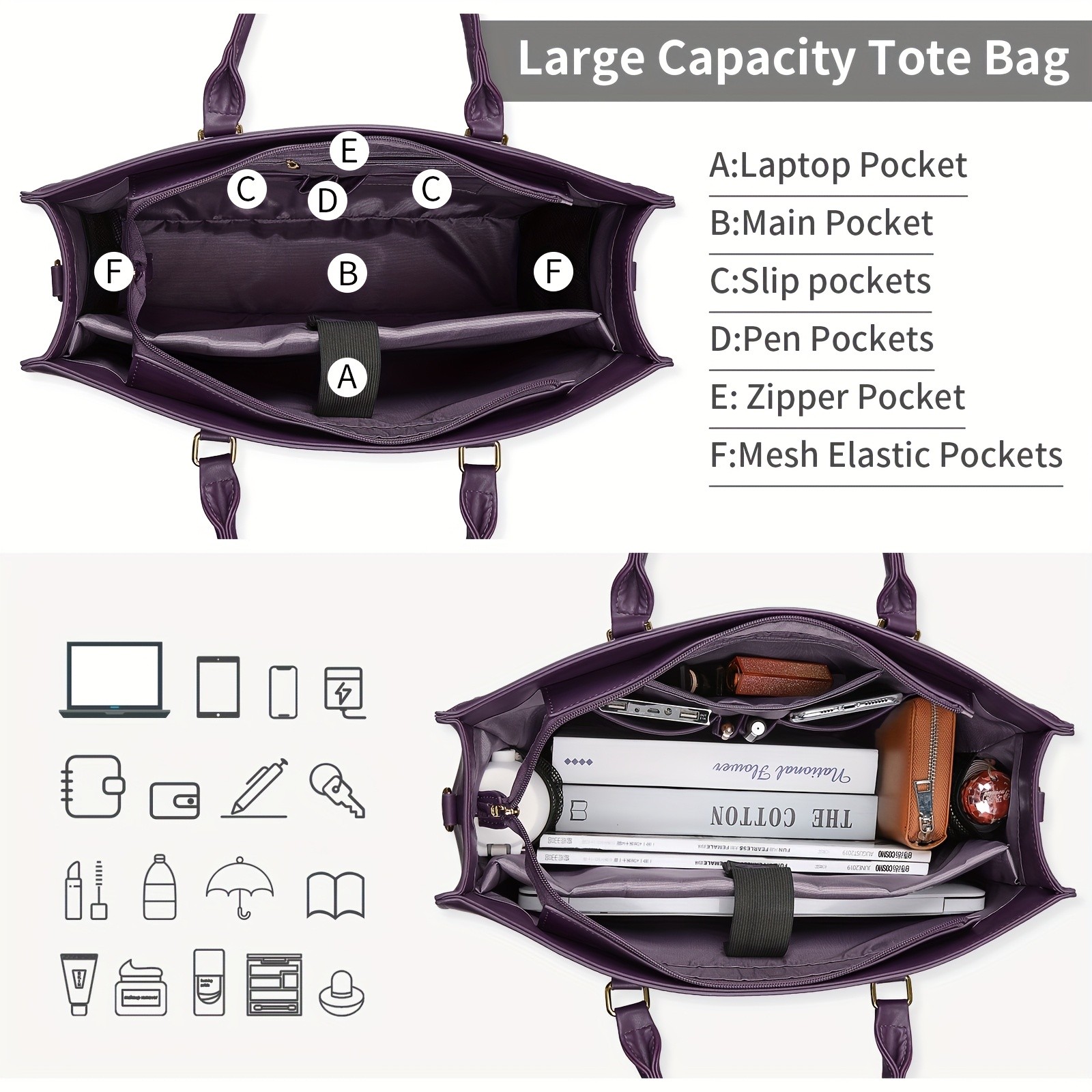 KTMOUW Laptop Bag for Women 39.62 cm Tote, PU Computer Business Briefcase, Large Capacity Shoulder Handbag