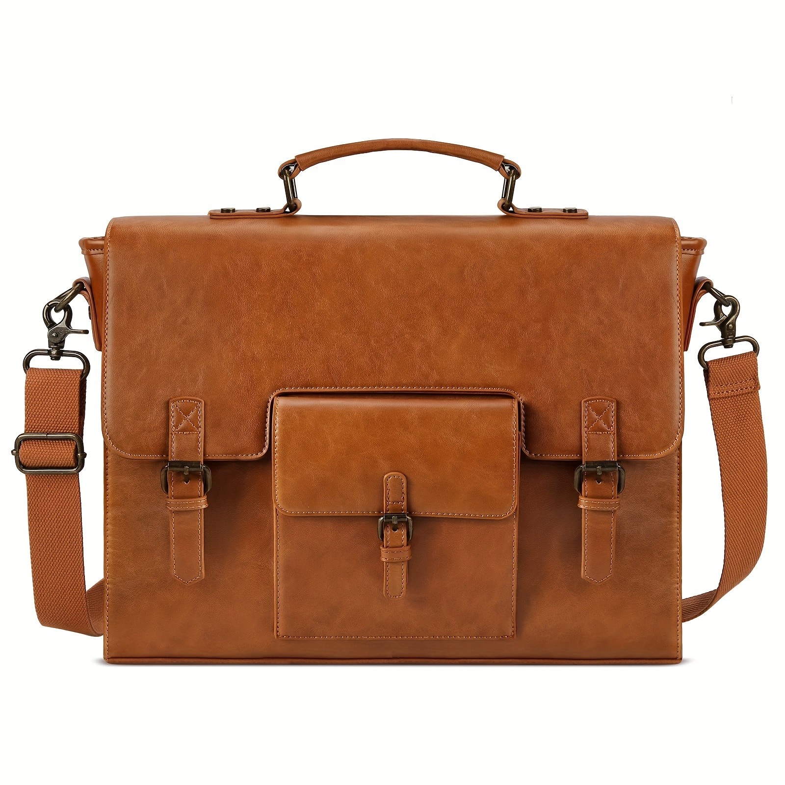KTMOUW Mens Vintage Briefcase 39.62cm Laptop Messenger Bag, Adjustable Shoulder Strap, Zipper Closure, Office & Travel Use