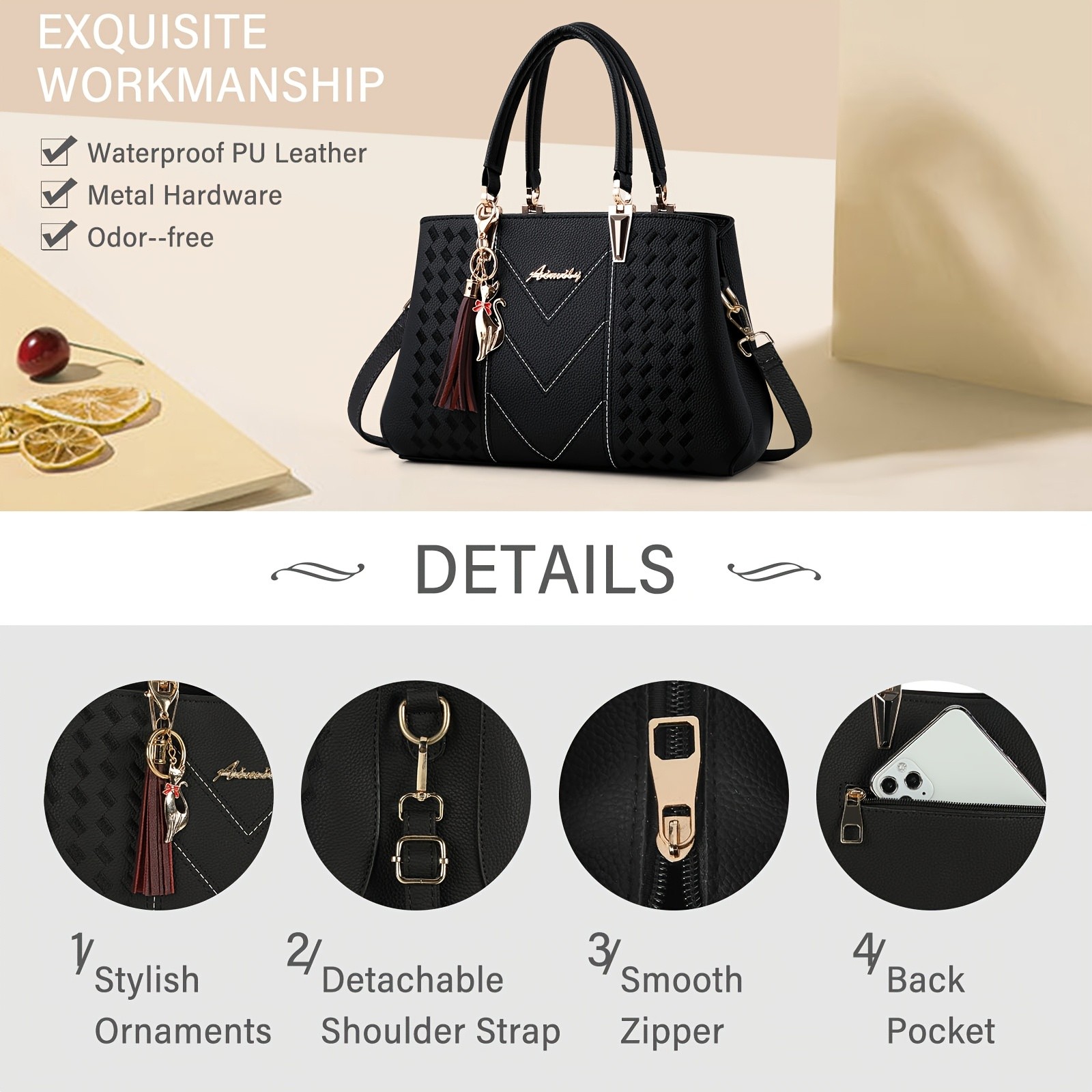 KTMOUW Womens Tote Bag Multiple Inner Pockets, Small Handbag, Waterproof Shoulder Bag, Stylish and Functional