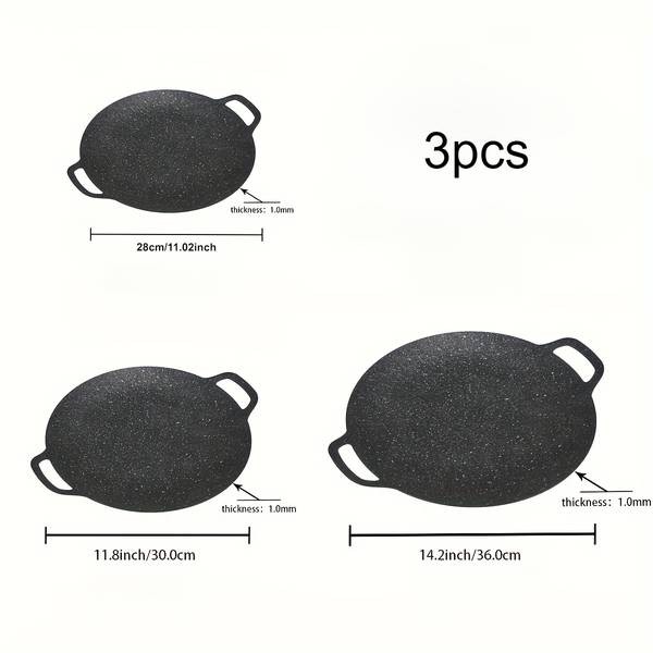 ITECHJOY 3pcs Versatile Non-Stick Cast Iron BBQ Grill Pan Set Easy-Clean, Portable Frying Skillet for Outdoor Cooking