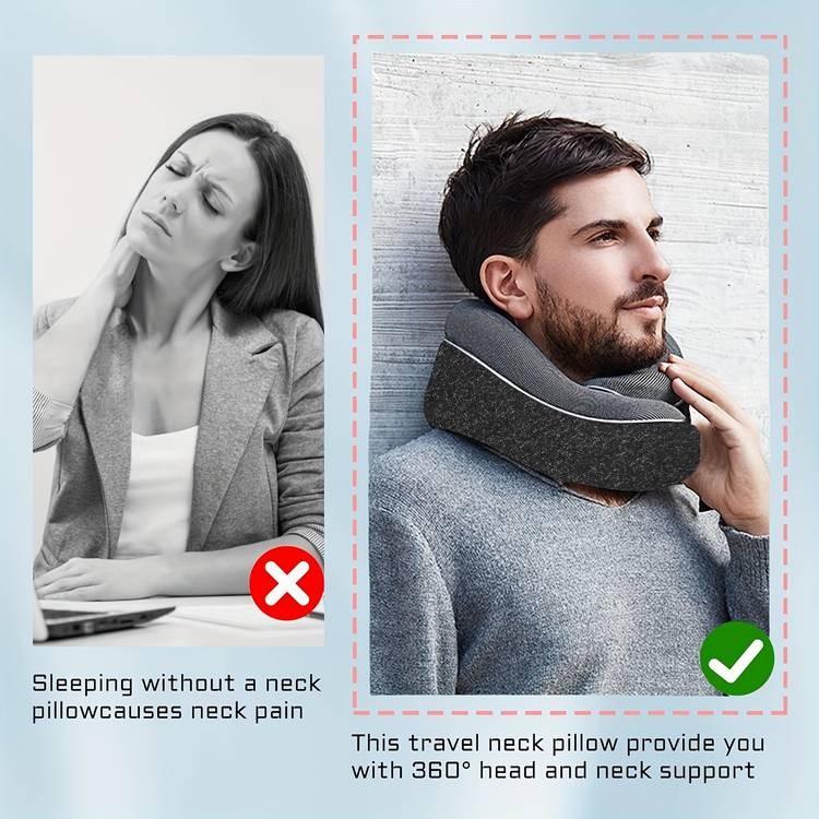 ITECHJOY Ergonomic Neck Support Pillow Soft Contour Polyurethane Foam Travel Pillow for Airplane, Car, Office, and Home