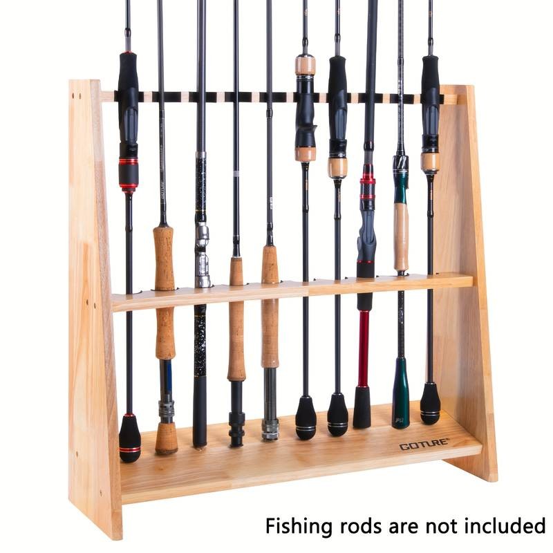 Goture 1pc Wooden 10-Hole Fishing Rod Holder with Sponge Clamp Design Durable Storage Solution for Your Fishing Gear