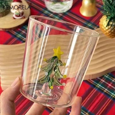 KEMORELA Christmas Tree Glasses Set Reusable Glass Cups for Coffee, Juice, Milk, and More