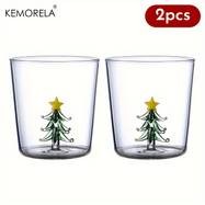 KEMORELA Christmas Tree Glasses Set Reusable Glass Cups for Coffee, Juice, Milk, and More