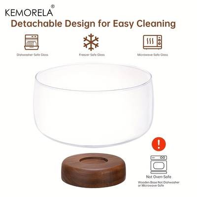 KEMORELA Large Glass Cake Bowl with Elegant Wooden Stand The Perfect Display for Cakes, Desserts, and More