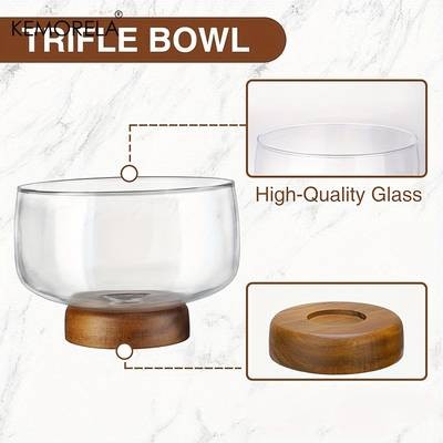 KEMORELA Large Glass Cake Bowl with Elegant Wooden Stand The Perfect Display for Cakes, Desserts, and More