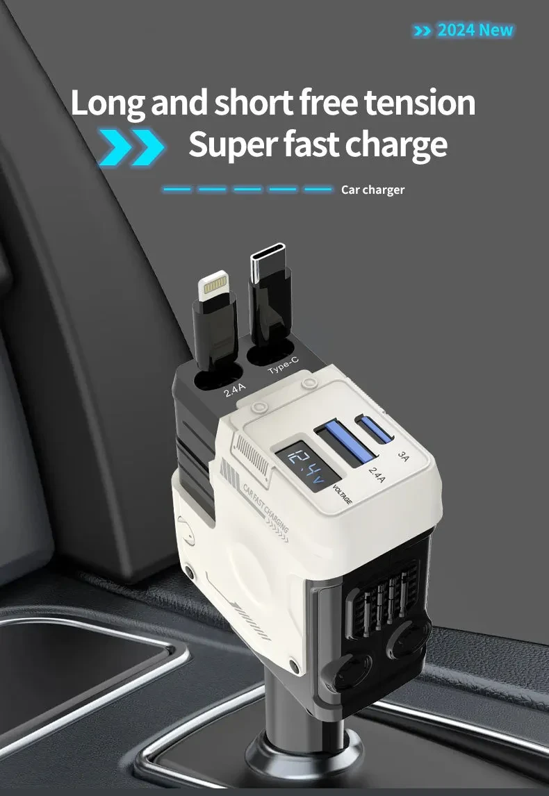 Car Charger Fast Charging And Retractable Four-in-one Cigarette Lighter