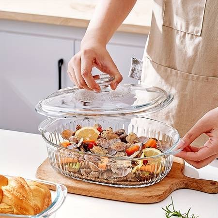 Clear Glass Oval Casserole with Lid and Handles The Perfect Kitchen Companion for Easy Cooking