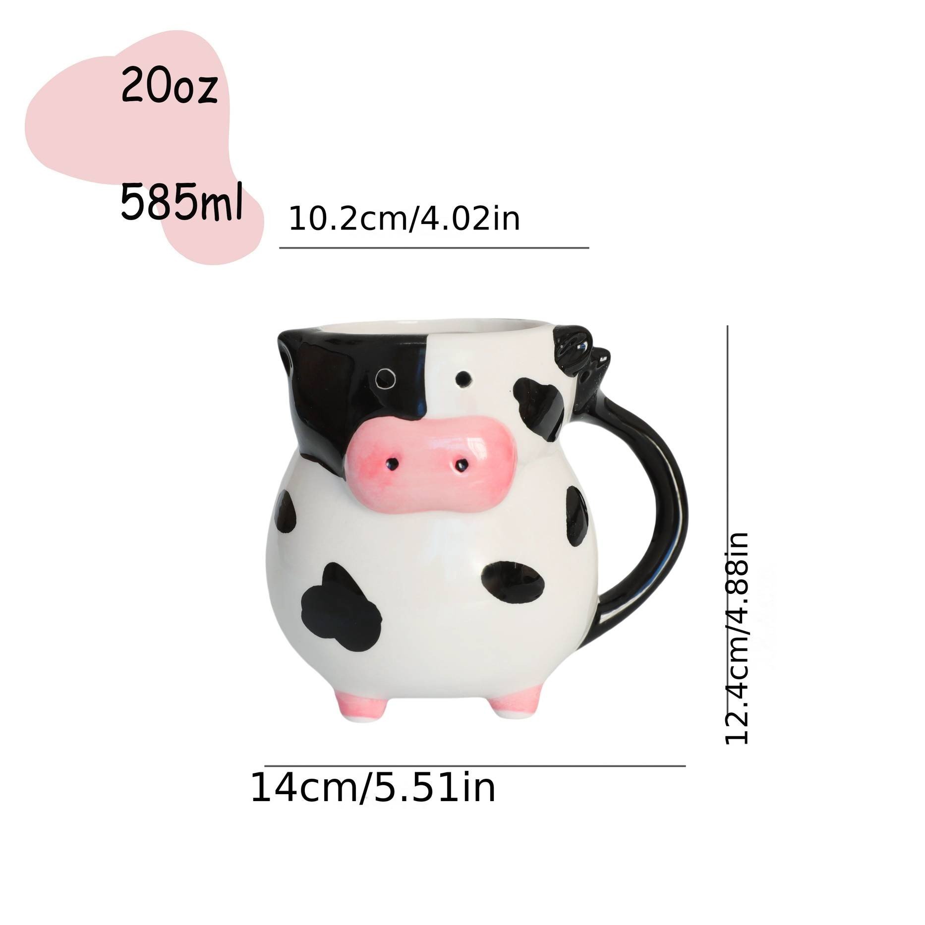 1pc Handmade Cow-Shaped Ceramic Mug with Black & White Cow & Pink Ears A Fun and Functional Gift for Animal Lovers