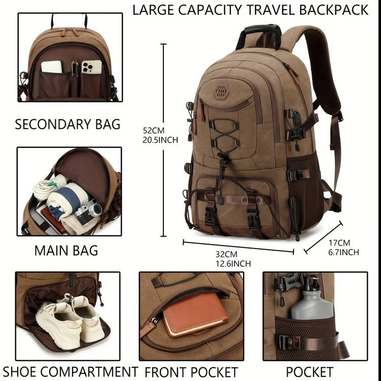 Large Capacity Hiking Backpack Outdoor Camping Rucksack with Shoe Compartment for Men and Women