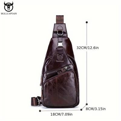 BULLCAPTAIN Mens Genuine Leather Chest Bag Durable & Hands-Free Design for Modern Adventurers
