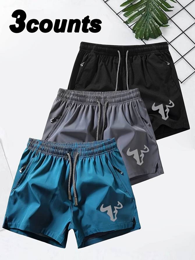 3pcs Mens Quick-Dry Athletic Shorts with Adjustable Drawstring Waist  Lightweight, Durable Workout Shorts for Training, Running, & Beach