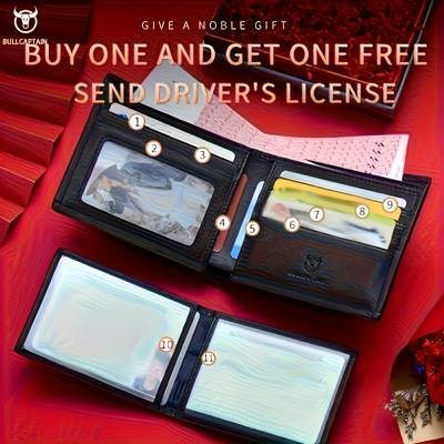 Customizable Mens Genuine Leather Wallet Elegant Business Style with Golden Embossed Logo, Large Capacity for Cards & Cash