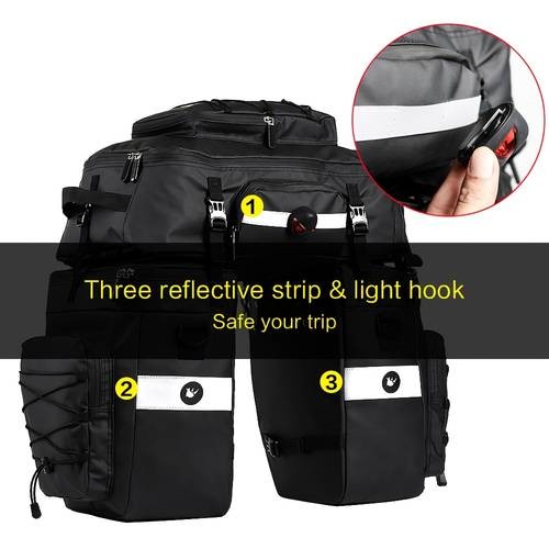 Rhinowalk 65L Large Capacity 3-in-1 Bicycle Pannier Bag  Adjustable Straps, Multiple Compartments, and Side Pouch for Bikepacking & Commuting