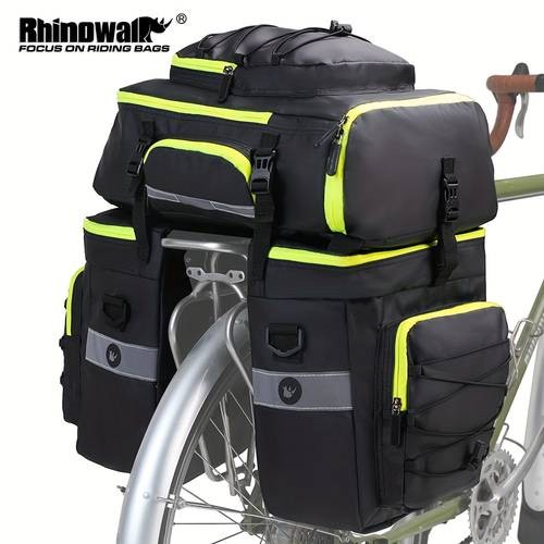 Rhinowalk 65L Large Capacity 3-in-1 Bicycle Pannier Bag Adjustable Straps, Multiple Compartments, and Side Pouch for Bikepacking & Commuting