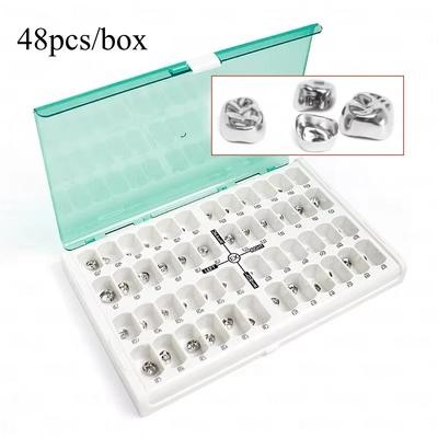 48pcs/Box of Dental Pre-Formed Metal Crowns Stainless Steel Temporary Dental Crowns for Protection & Repair