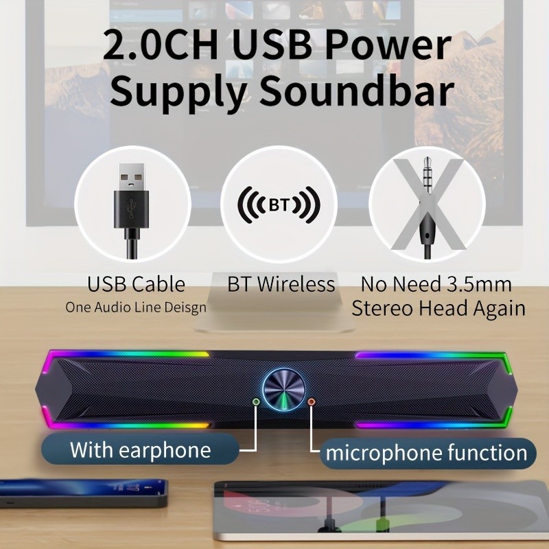 Coomaer 3D/4D Surround Sound Gaming Speaker System with RGB Lighting & Subwoofer
