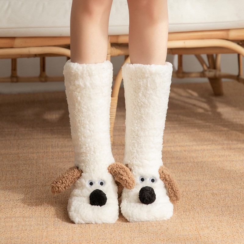 Cute Cartoon Dog Floor Socks Cozy, Non-Slip Winter Warmth