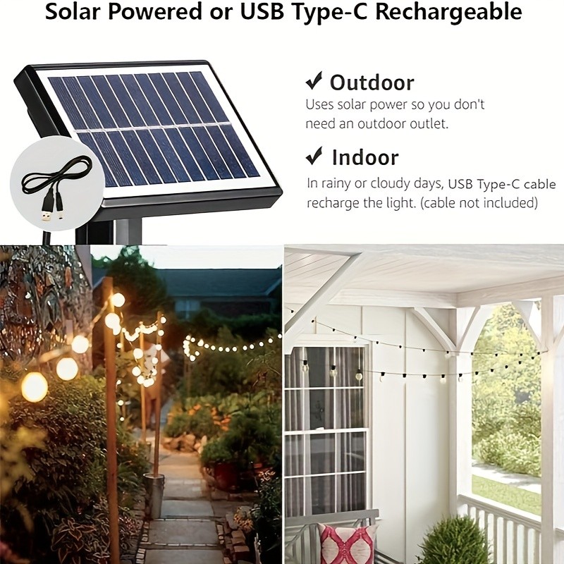 FIBRAVE Solar Powered G40 String Lights with Remote Control