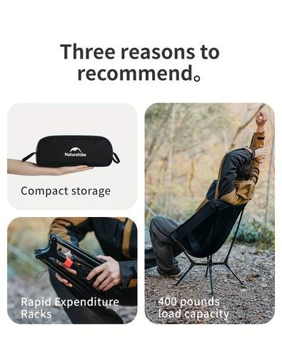 Naturehike YL01 Heavy-Duty 200.03KG Capacity Instant Setup Camping Chair Compact, Foldable with Footrest for Ultimate Outdoor Comfort