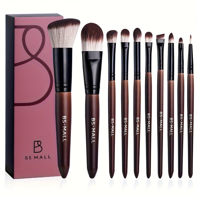 BS-MALL 10pcs Brown Makeup Brush Kit for Full Face