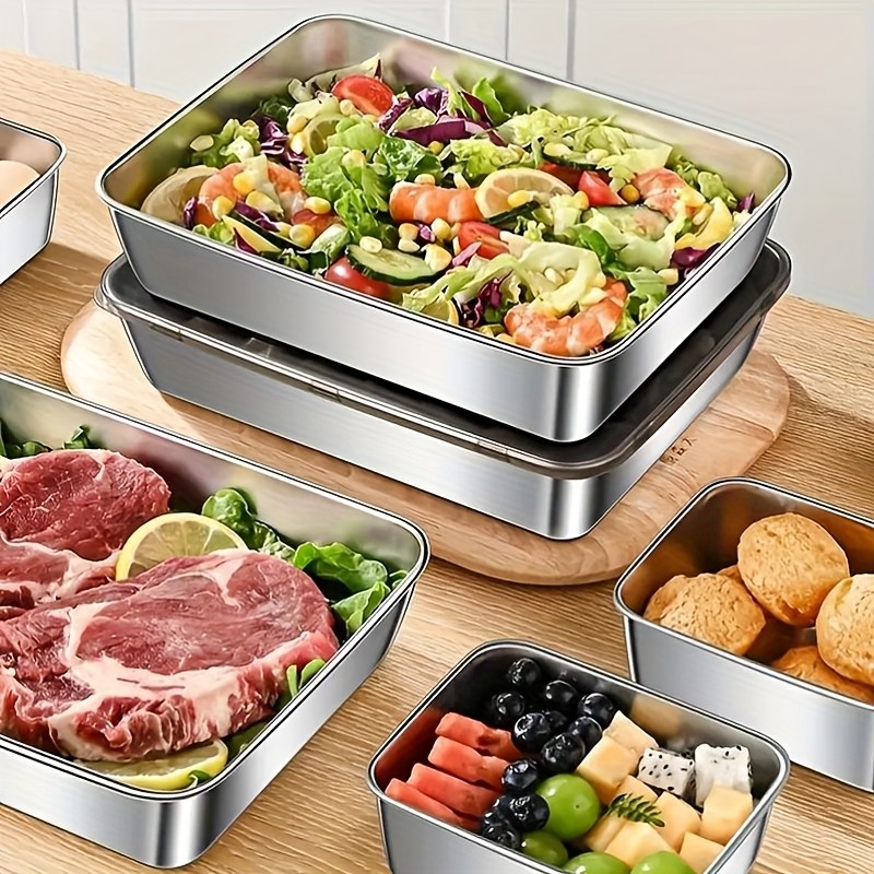 Ever Blooming Stackable Stainless Steel Square Food Containers with Lids